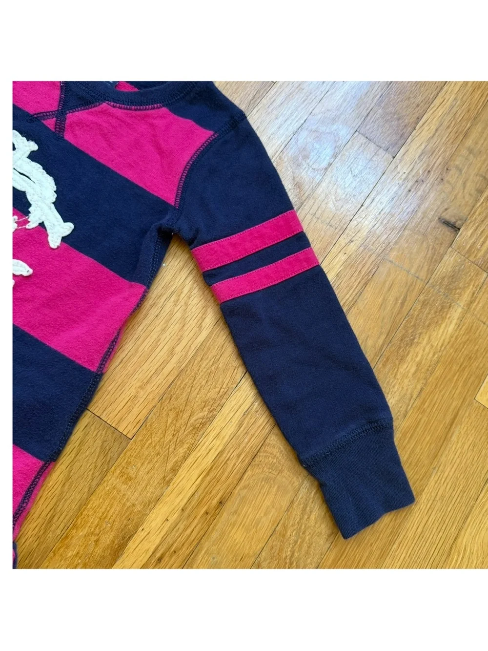 Ralph Lauren Striped Jersey Dress Toddler Size 2T Pink Navy Blue Logo Crest Girl